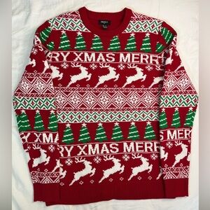 Forever 21 Men's Christmas Sweater Knit Reindeer Trees Holiday Size Large